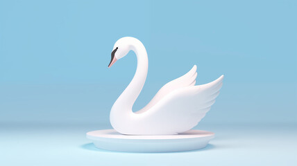 Fototapeta premium 3D Render of Minimalistic Swan Statue Floating on Pastel Blue Background, Elegance and Simplicity concept. Generative AI