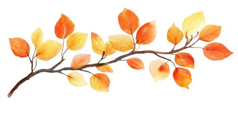 Isolated on a white background, watercolor modern border with fall leaves and branches.