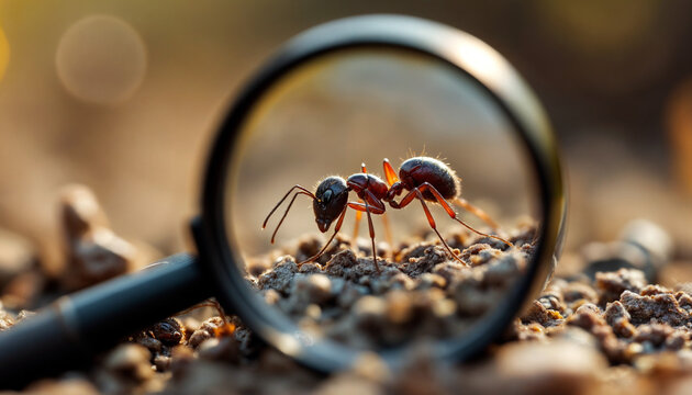 Ant under magnifying glass