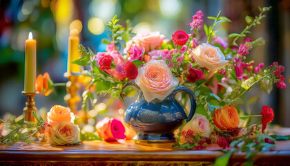 Traditional Dutch Still Life with Roses and Other Mixed Flowers - Fit for Vintage Decor and Art Reproduction