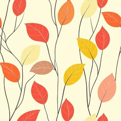 Falling leaves with seamless floral pattern.