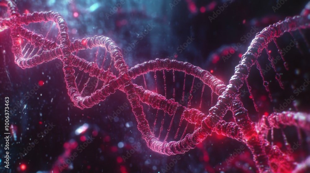 Poster a vibrant, digital representation of a dna double helix, showcasing intricate details and glowing hu