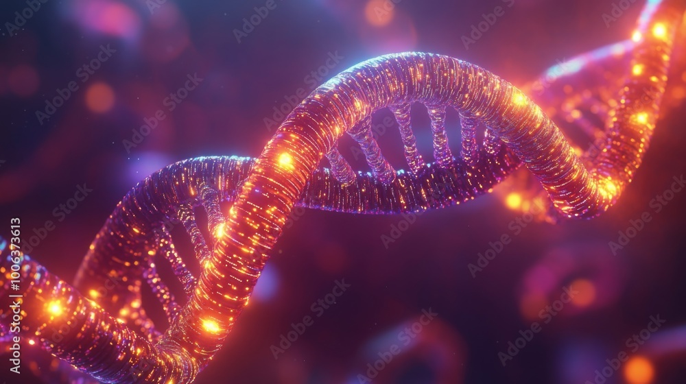 Poster a vibrant, illuminated dna helix structure with colorful highlights, symbolizing genetic information
