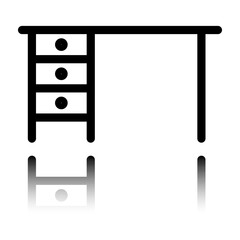 Table simple icon vector. Flat design. Black icon with mirror reflection. White background