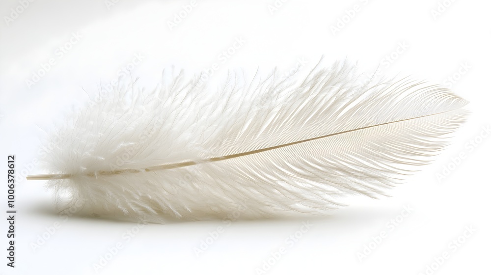 Poster Close-up Shot of a Soft,Fluffy and Lightweight White Feather Resting in a Minimalist and Tranquil Setting.