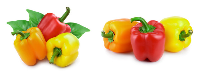 yellow orange and red sweet bell pepper isolated on white background
