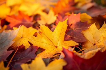 Obraz premium Vibrant Close-Up of Autumn Leaves in Shades of Gold and Red