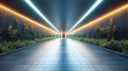 Futuristic Tunnel with Neon Lights
