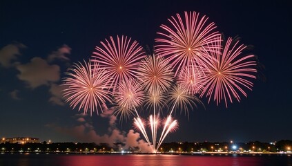 Vibrant New Year backdrop showcasing glittering fireworks and shimmering lights