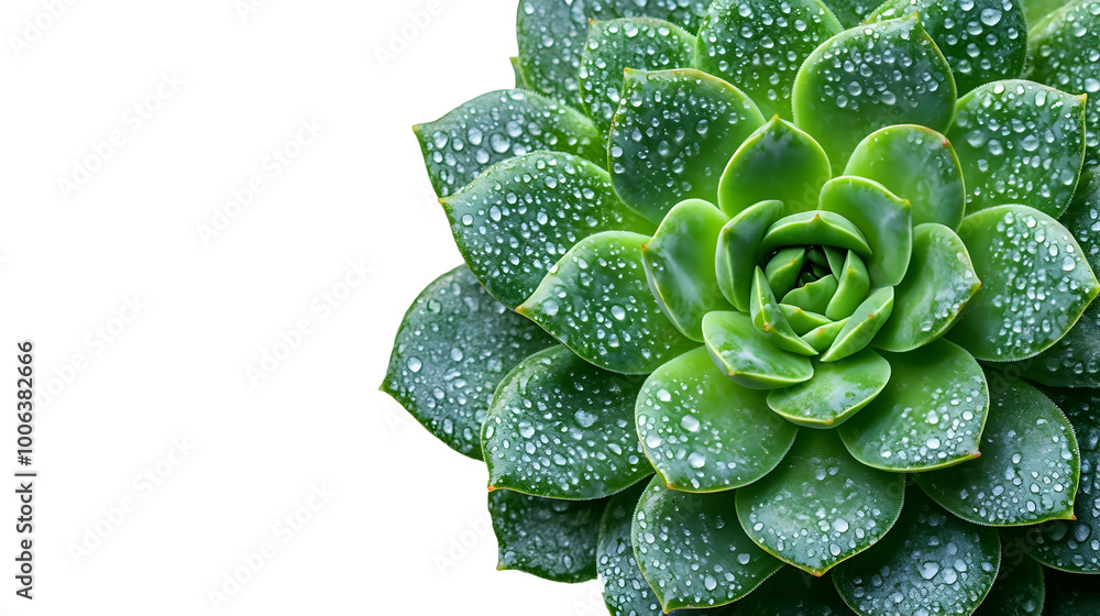 Poster close-up view of a lush,green succulent plant with water droplets glistening on its vibrant,textured