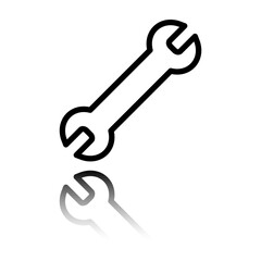 Wrench simple icon vector. Flat design. Black icon with mirror reflection. White background