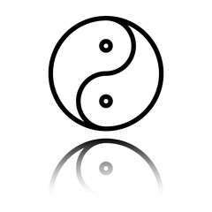 Yin Yang simple icon vector. Flat design. Black icon with mirror reflection. White background