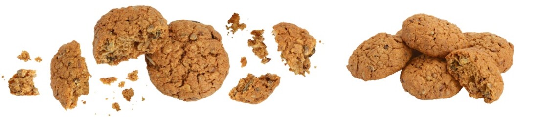 oatmeal cookies with flax, pumpkin and sunflower seeds full depth of field. Top view. Flat lay