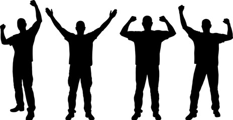 silhouette man raising him hands up