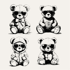 Funny teddy bear sketch set