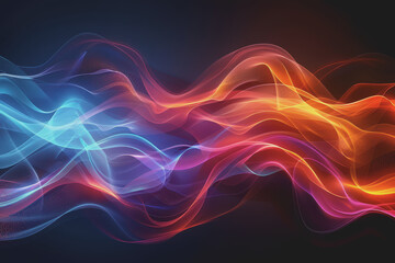 Abstract background with multicolored glowing waves on a black background. curve display.