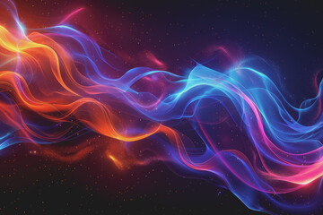 Obraz premium Abstract background with multicolored glowing waves on a black background. curve display.