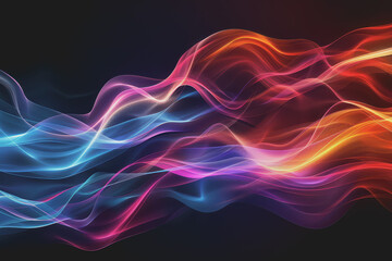 Abstract background with multicolored glowing waves on a black background. curve display.