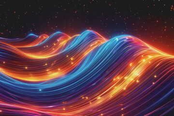 Obraz premium Abstract background with multicolored glowing waves on a black background. curve display.