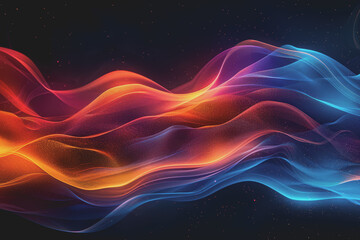 Obraz premium Abstract background with multicolored glowing waves on a black background. curve display.