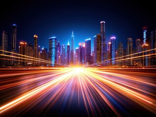 Fototapeta na wymiar Dynamic city skyline at night with lights