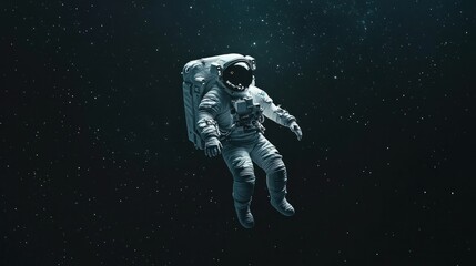 Astronaut in outer space, vast black backdrop, twinkling stars, embodying sense of adventure.