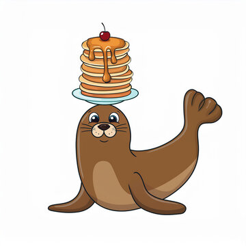recommend clip art: Cute Seal Balancing Pancakes on Its Head