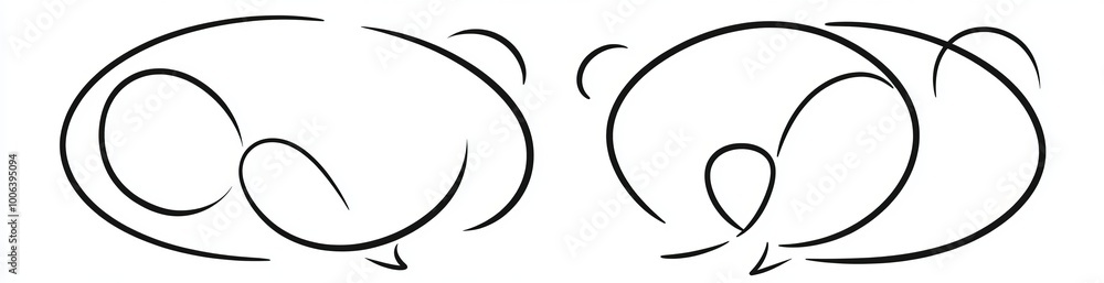 Poster linear minimalist illustration featuring two speech bubbles and a continuous one-line line drawing