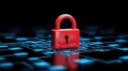 Red padlock on digital interface background