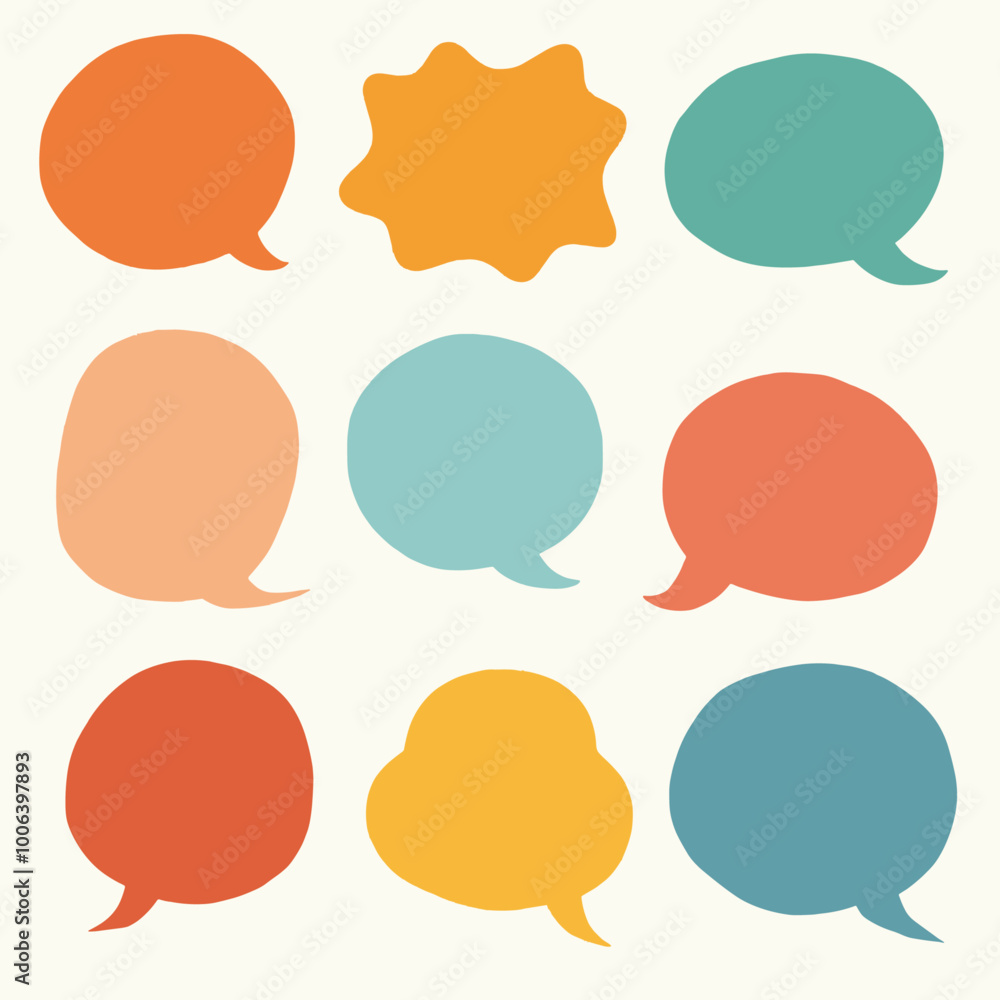 Poster a colorful array of speech bubbles in various shapes and sizes.