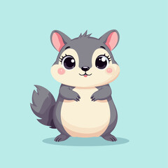 Obraz premium Adorable cartoon squirrel standing on a blue background with a cute, playful expression.