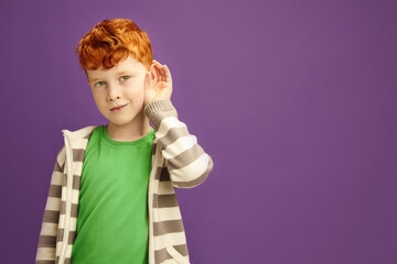 Curious Red Haired Boy Likes Gossips, Wants to Overhear Secret Information, is Overcoming by...