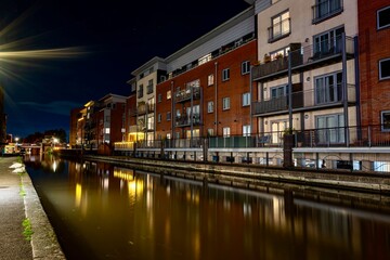 Fototapeta premium Central Chester in Northern England on a Cloudy Autumn Night
