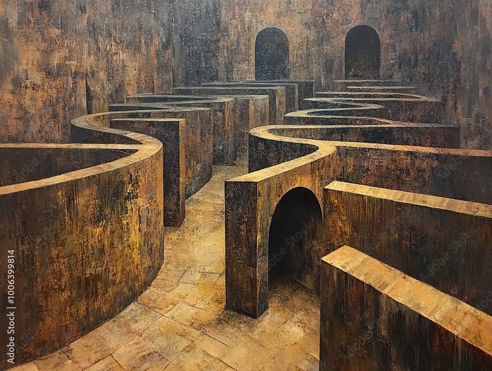 Wall mural Abstract Labyrinth: A Journey Through Stone and Shadows