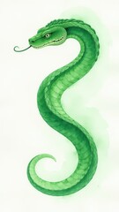 Fototapeta premium watercolor snake illustration isolated on a white background. Green snake design for card, invitation,branding.