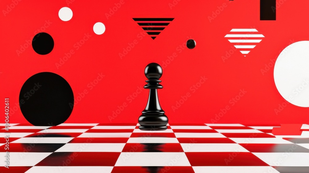 Poster a chessboard with one piece being moved diagonally, representing a non-linear strategy change, with 