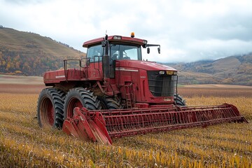 Fototapeta premium Red Tractor in a Field