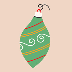 Vintage christmas ball. Xmas ball isolated. December decoration design in old retro style. Winter holiday adornment, tree decor, toy, ball. Vector illustration EPS 10