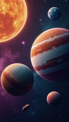 Colorful space background portrays planets and cosmic elements symbolizing Year 2025
