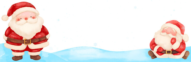 Watercolor Santa Claus Characters in Winter Scene - Cute Christmas Clip Art for Holiday Designs