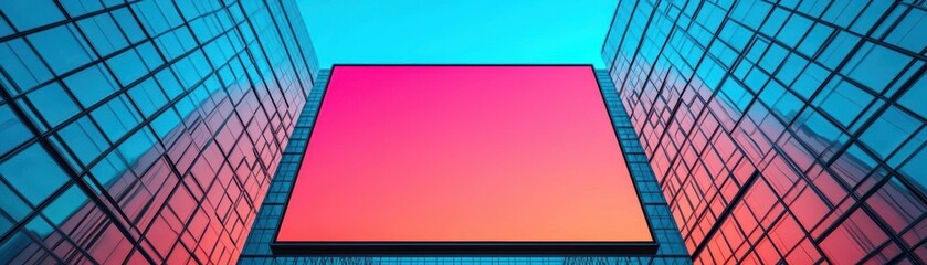 Obraz premium Massive digital billboard on a skyscraper facade in an urban financial district, commanding high-value exposure, skyscraper advertising, brand exposure