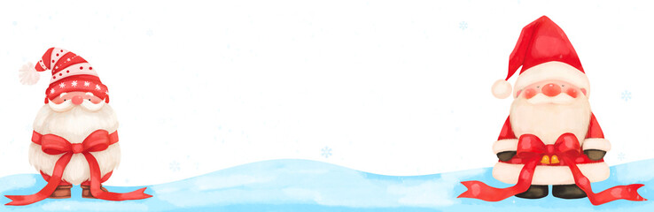 Watercolor Santa Gnomes in Winter Scene - Cute Christmas Clip Art for Holiday Designs