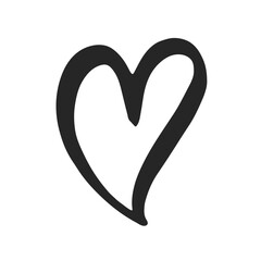 Hand drawn silhouette heart marker brush strokes design element on white background