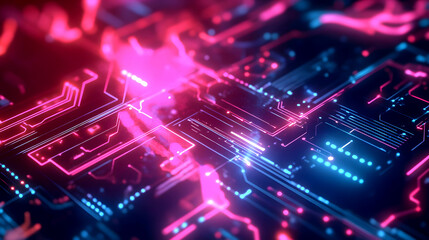 Fototapeta premium Abstract Technology Background with Glowing Neon Circuits