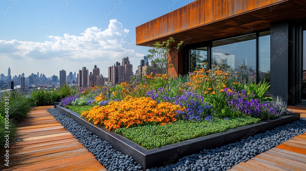 Sticker Rooftop Garden with City View