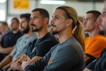 Obraz premium Interactive Krav Maga Seminar with Diverse Attendees and Expert Speaker 