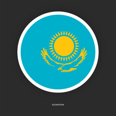 Kazakhstan circle flag icon with shadow on dark background. Kazakhstan button icon with white border isolated dark grey background