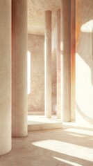 sunlit concrete columns in spacious room