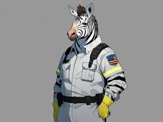 Fototapeta premium animal zebra dressed as a police rescuer uniform AI generated 