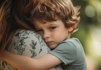 Obraz premium Little Boy Hugging Mom.